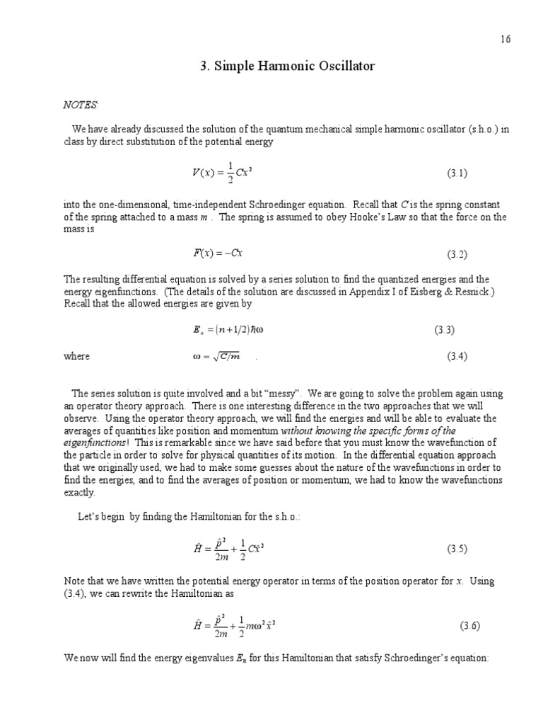 Simple Harmonic Oscillator: Notes | PDF | Hamiltonian (Quantum ...
