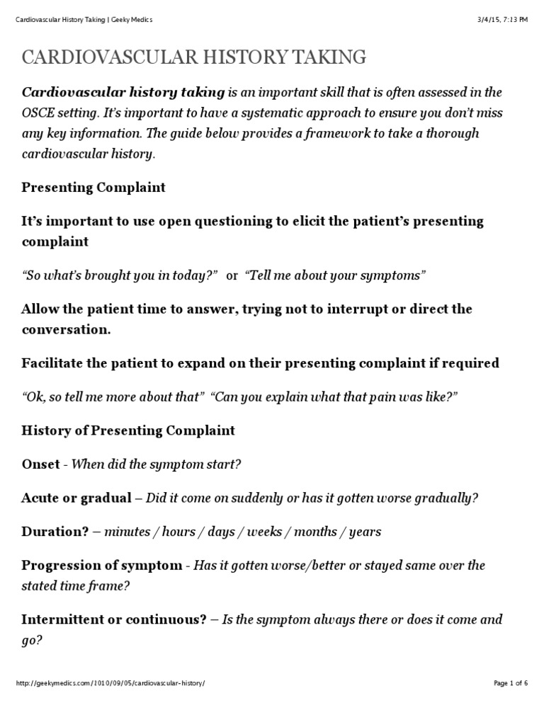 Cardiovascular History Taking Geeky Medics Cardiovascular Diseases