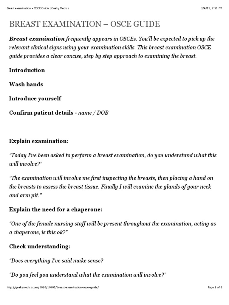 Breast Examination Osce Guide Geeky Medics Pdf Breast Cancer Breast