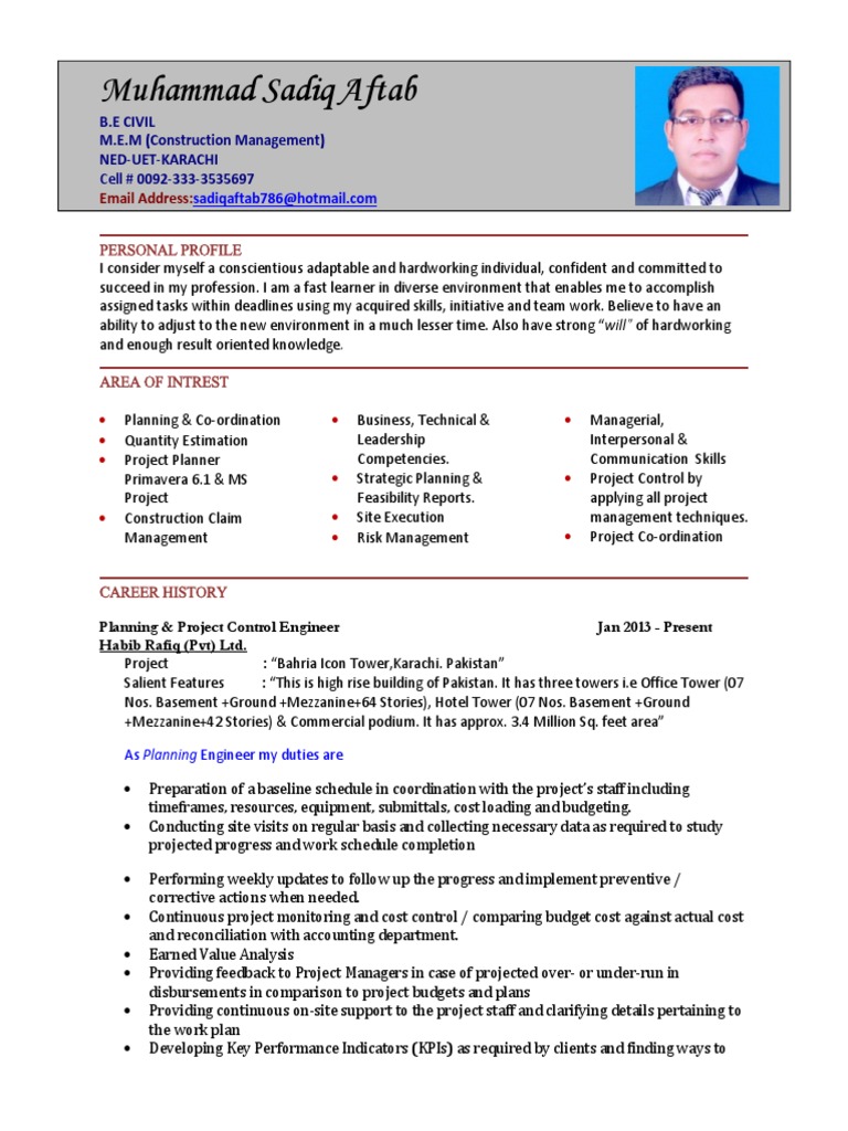 Planning Engineer Resume PDF Performance Indicator Specification