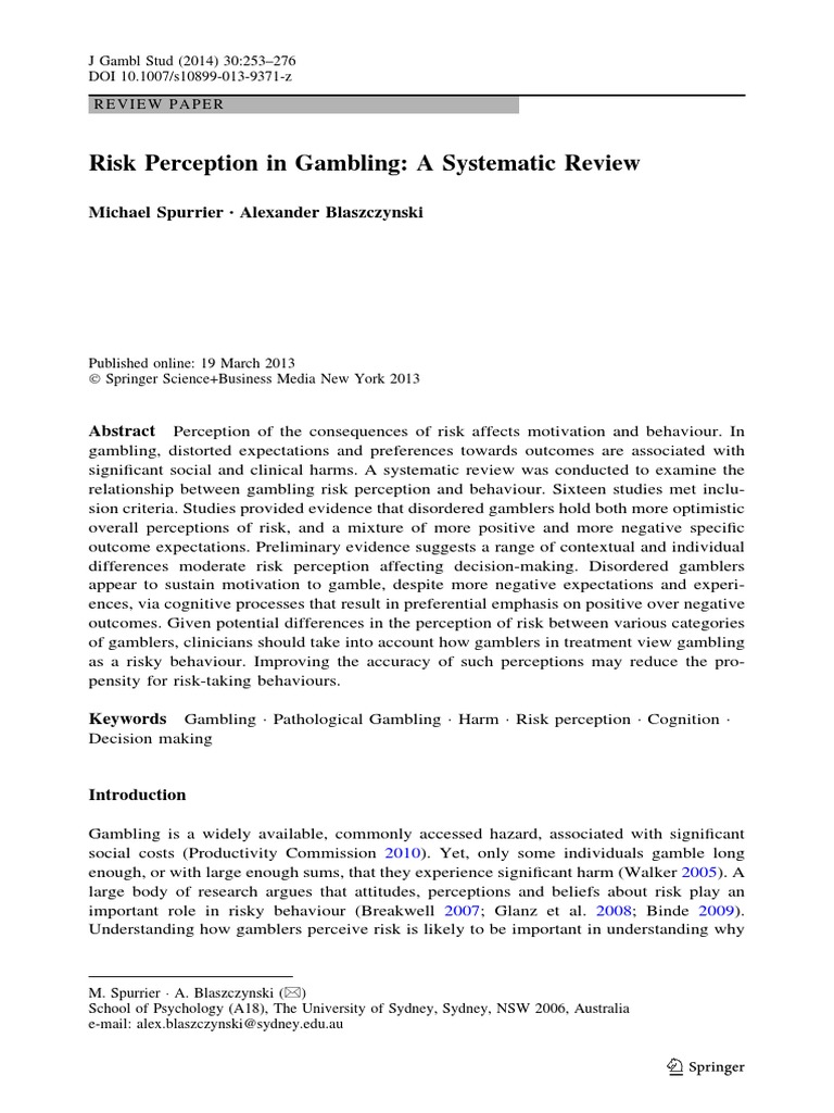 Risk Perception in Gambling: A Systematic Review | PDF | Problem ...