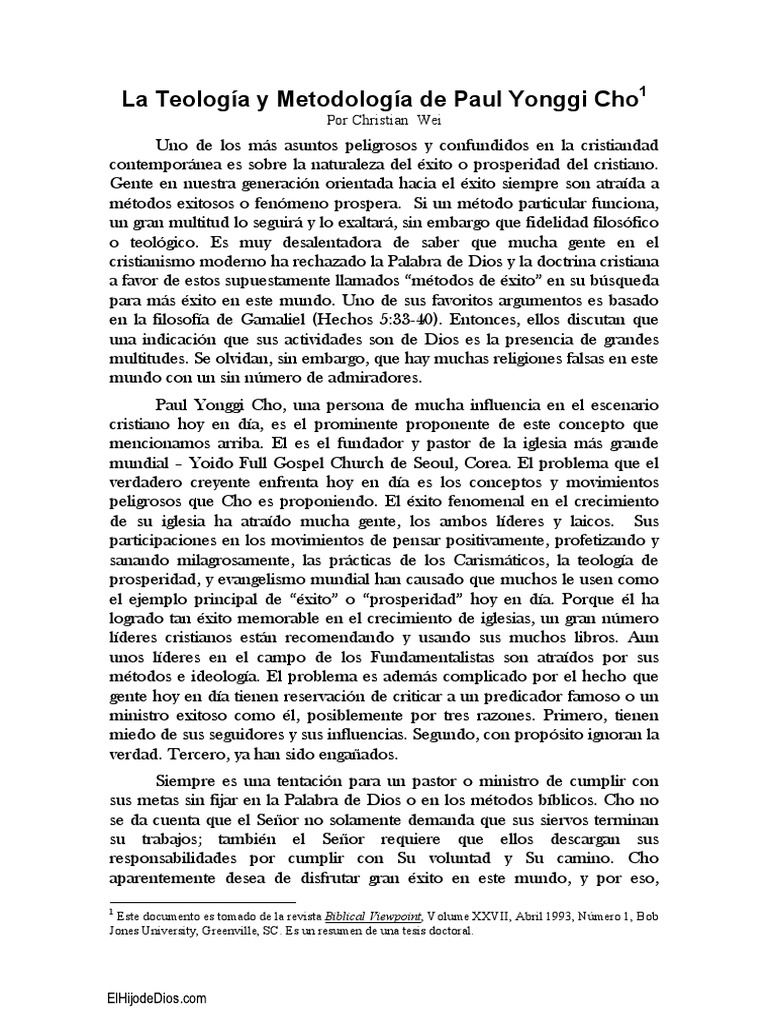 Wei - La Teología y Metodologia de Paul Yonggi Cho PDF | PDF | Fe | Oración
