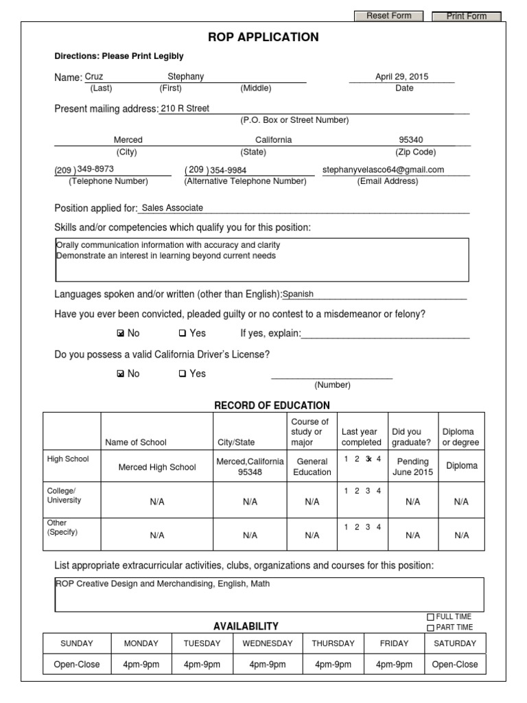 ROP Application Form Template | PDF | Labour | Business