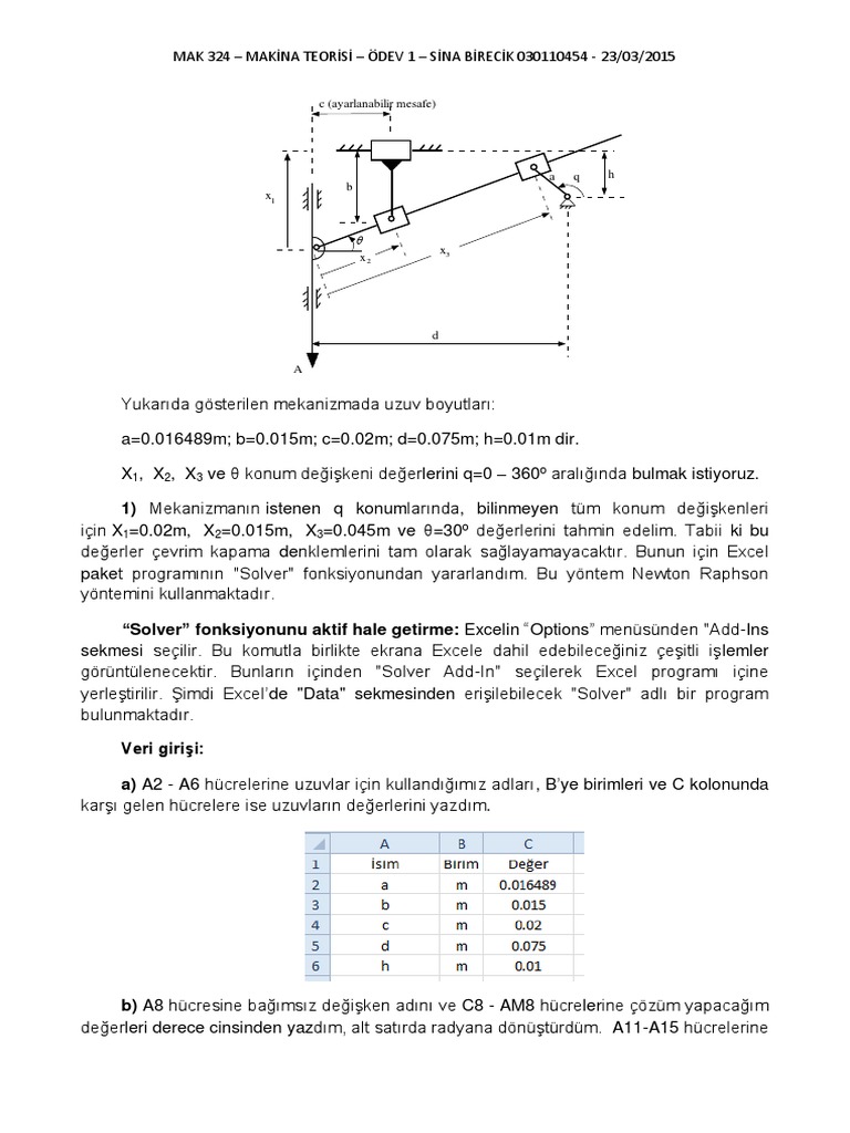 Makina Teorisi Odev 1 | PDF
