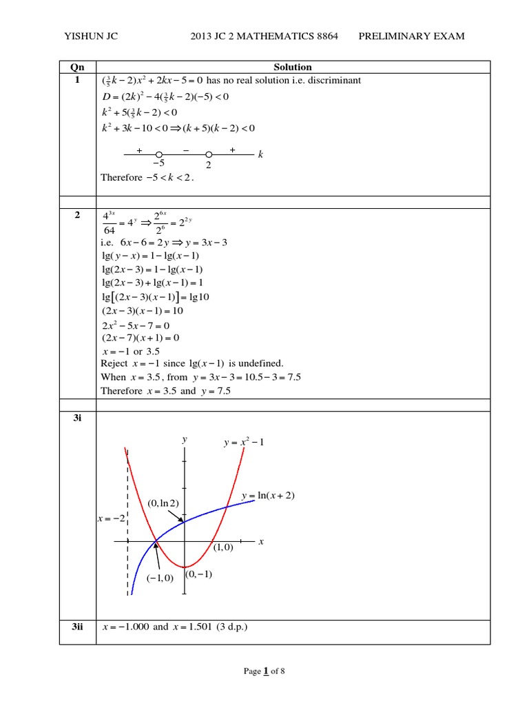 Yishun JC 2013 JC2 Math Exam Solutions | PDF | Correlation And ...