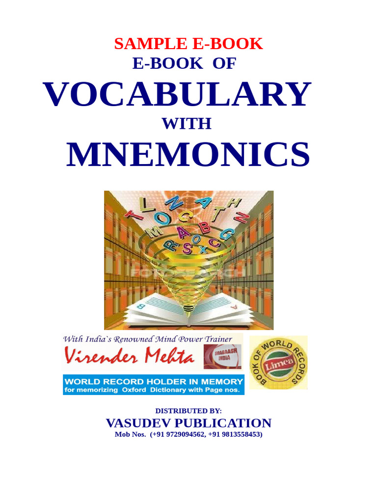 Free Download Ebook Of Vocabulary With Mnemonics By Virender Mehta Mnemonic Memory