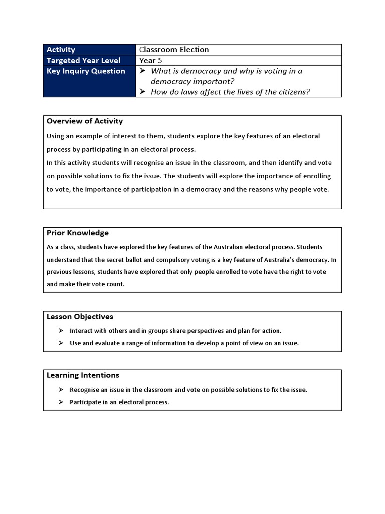 Classroom Election Last One  PDF  Voting  Elections Within The Electoral Process Worksheet Answers