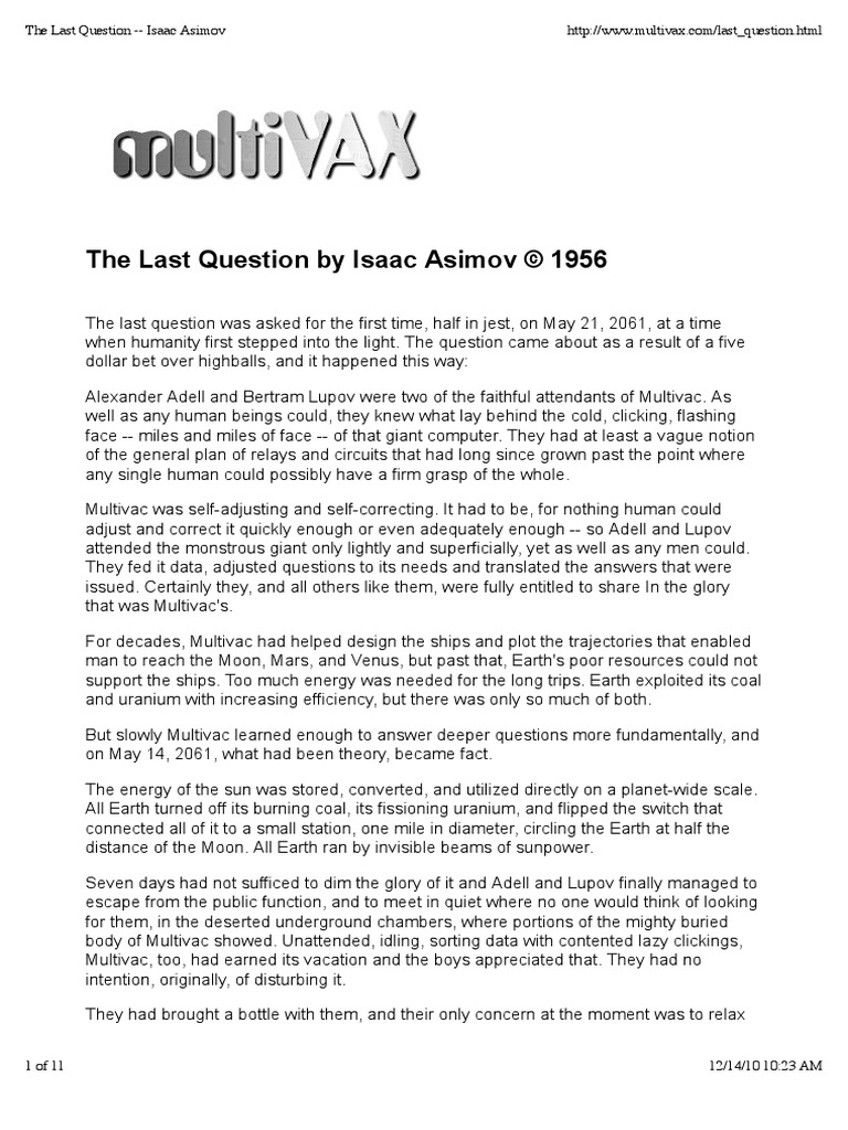 The Last Question by Isaac Asimov PDF Galaxy Stars