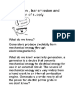 Generation, Transmission and Distribution of Supply