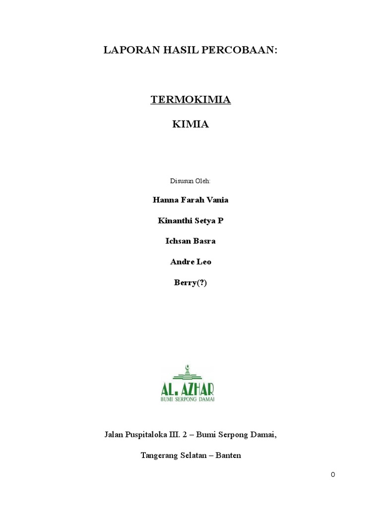 Laporan Praktikum Kimia i Termokimia