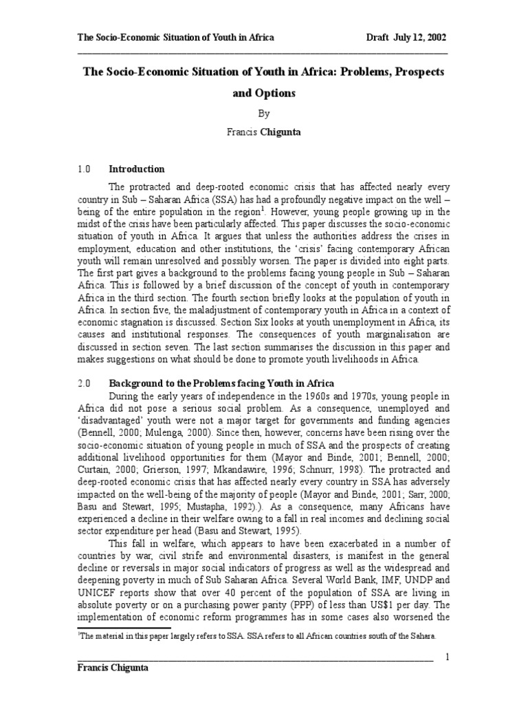 Socio Economic Situation of Youth in Africa | PDF | Unemployment ...