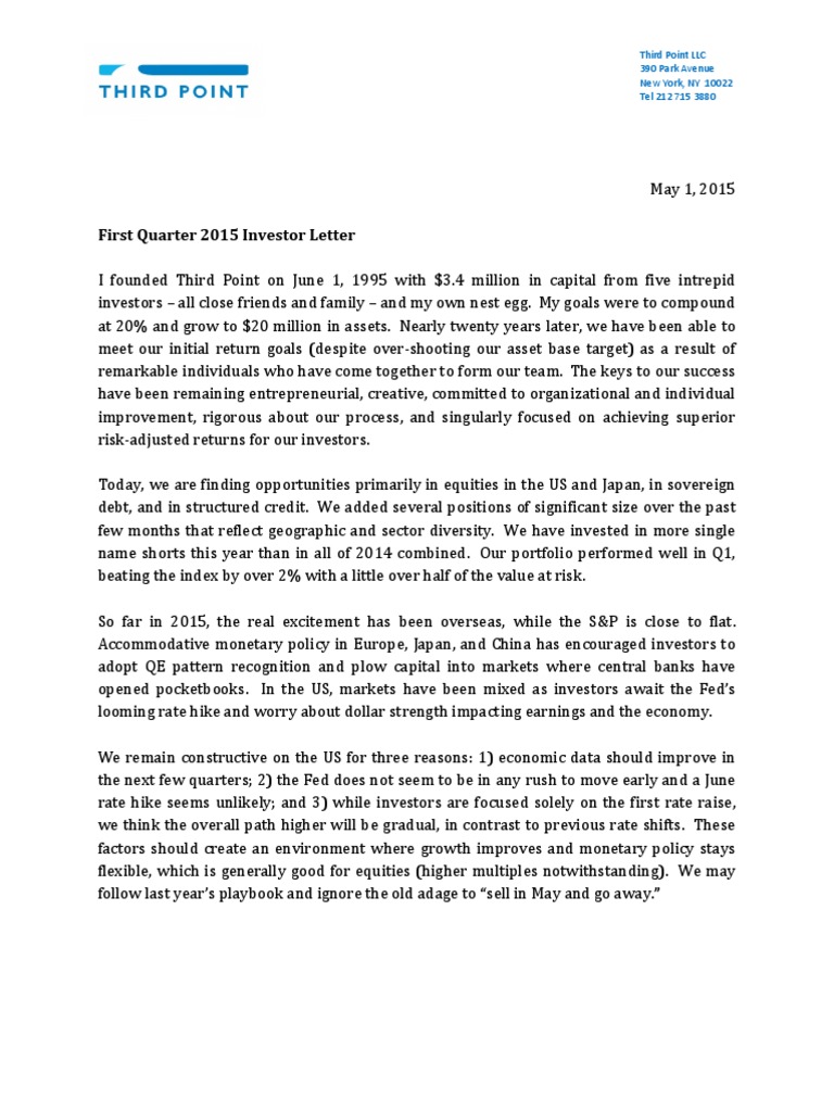 Third Point Q1 2015 Investor Letter TPOI Investor Stock Market Index