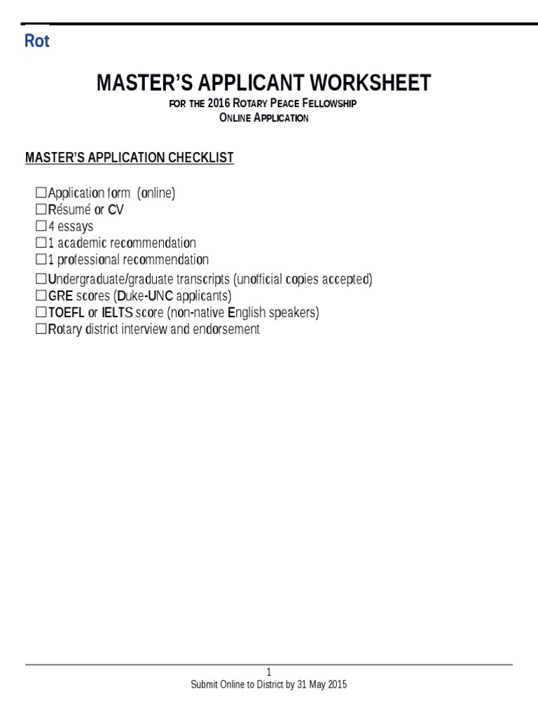 Rotary Peace Fellowship Masters Application Worksheet en | PDF | Résumé ...