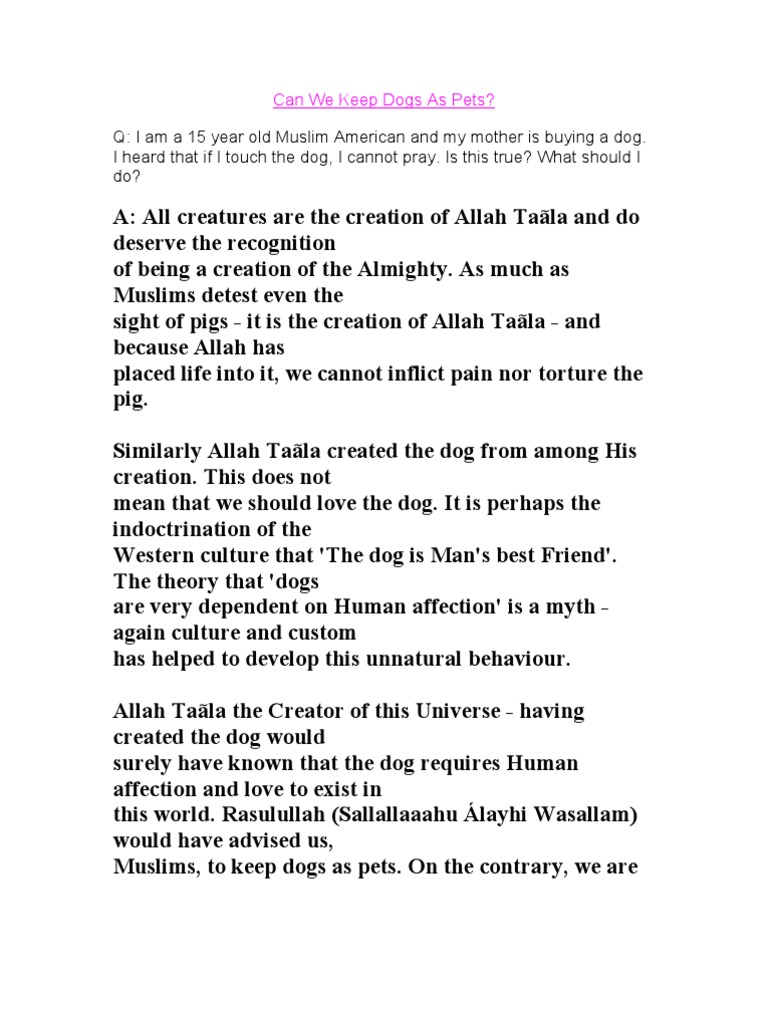 Fatawa Can We Keep Dogs As Pets PDF Hadith God In Islam