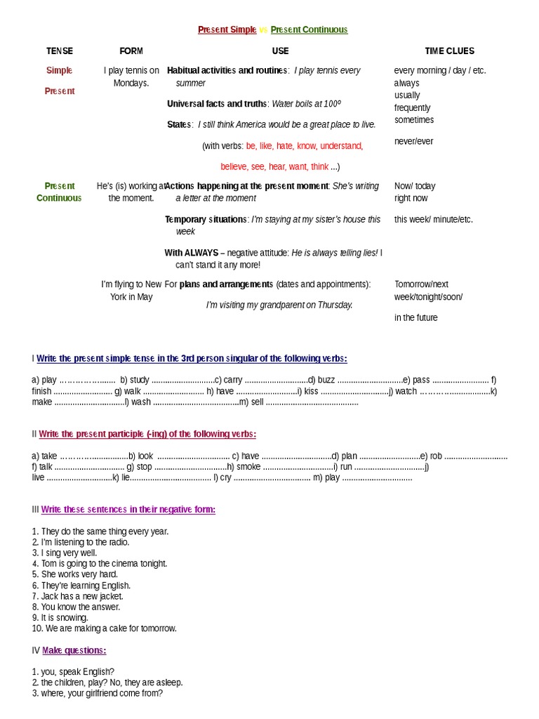 Present Simple vs Continuous Guide | PDF | Grammatical Tense | Verb