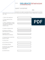 Form For Claiming Unpaid / Unclaimed Dividend For ROC: R-Infra