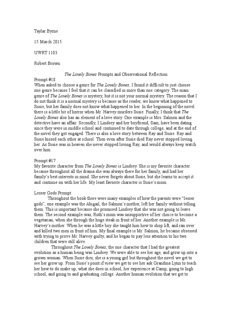 The Lovely Bones Prompts And Observational Reflection