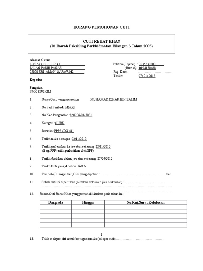 Borangcrk44344445 Borang Cuti Rehat Khas Guru Pdf