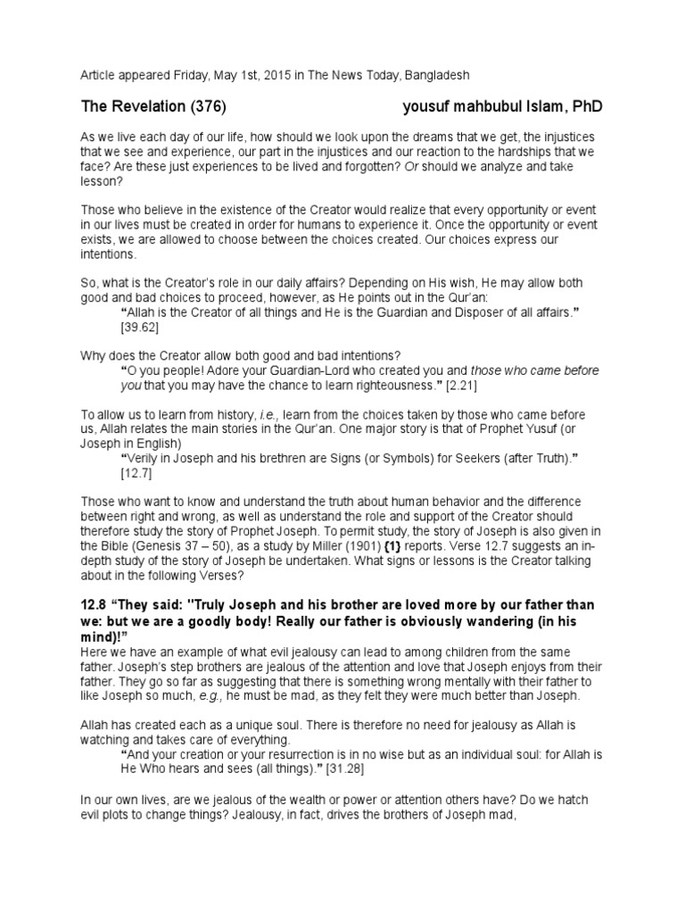 Lessons from Joseph's Story | PDF | Religious Belief And Doctrine ...