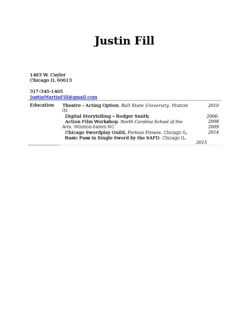 Justin Fill Resume | PDF | Travel | Art