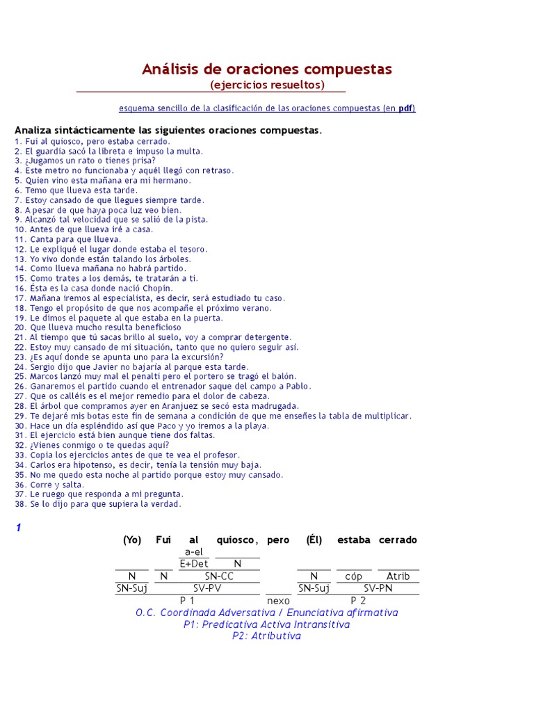 Análisis de Oraciones Compuestas | PDF | Sintaxis | Morfología Lingüística