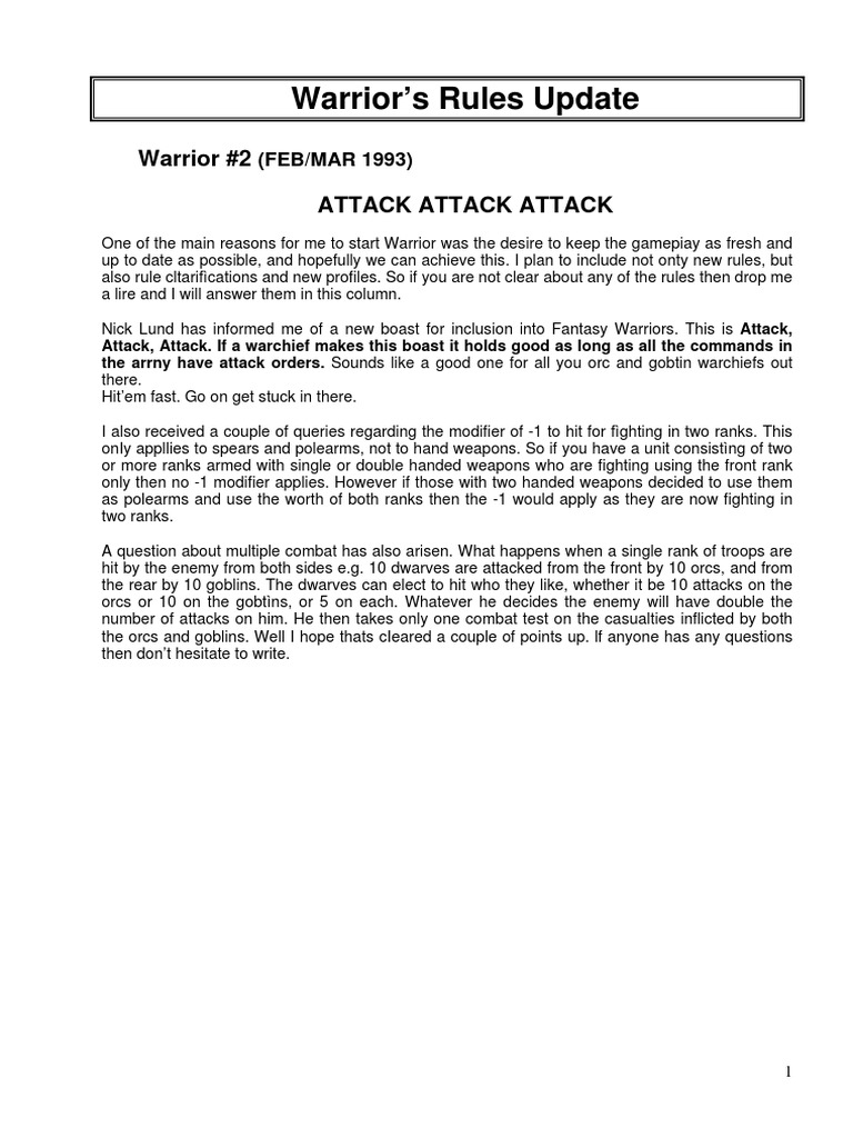 (Nick Lund - Grenadier) Fantasy Warriors Warrior Rules Update | PDF ...