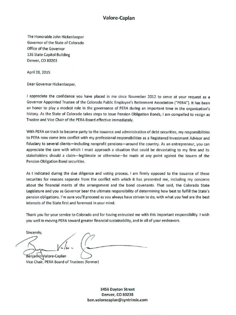 Vice Chair of The PERA Board Resignation Letter PDF