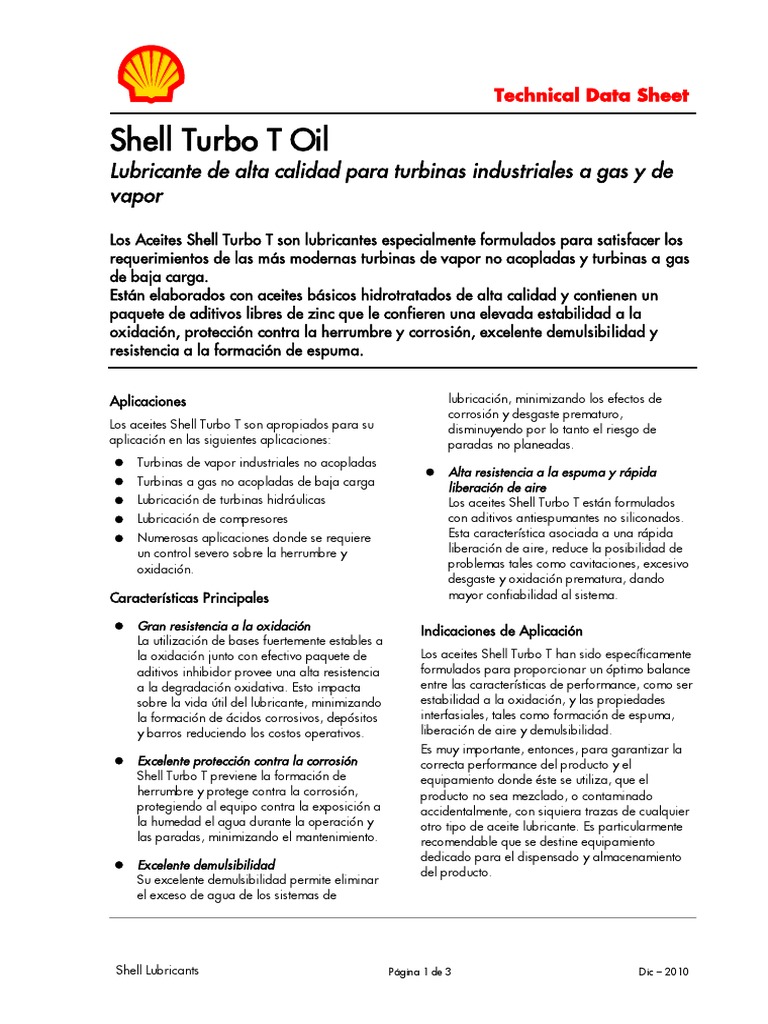 Aceites Shell Turbo 68 | PDF | Lubricante | Corrosión