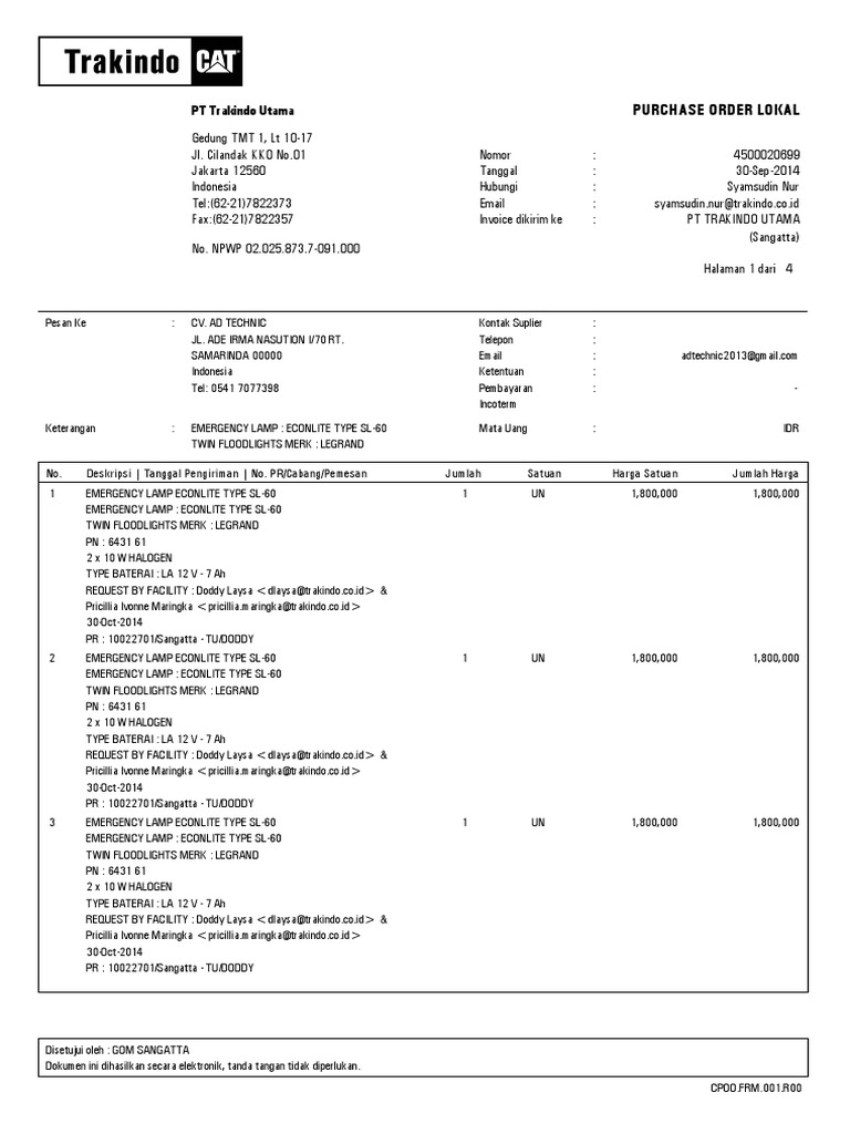 Local Purchase Order for Emergency Lamps | PDF | Business