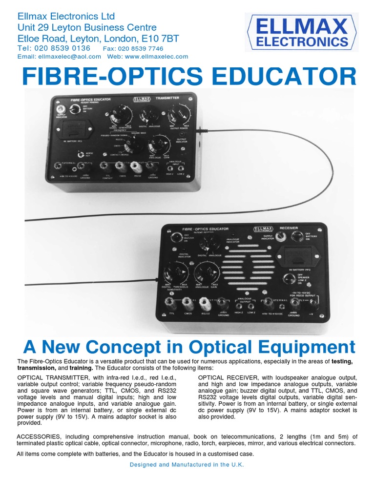 FibreOptics Educator Leaflet PDF Optical Fiber Power Supply