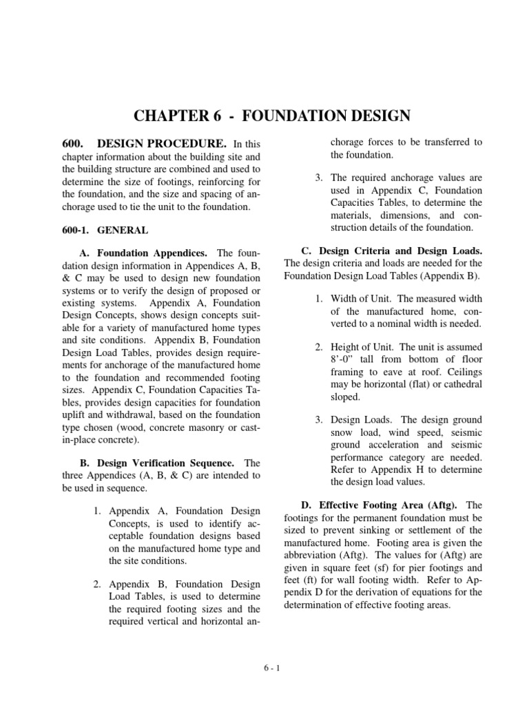 Foundation Design for Manufactured Homes | PDF