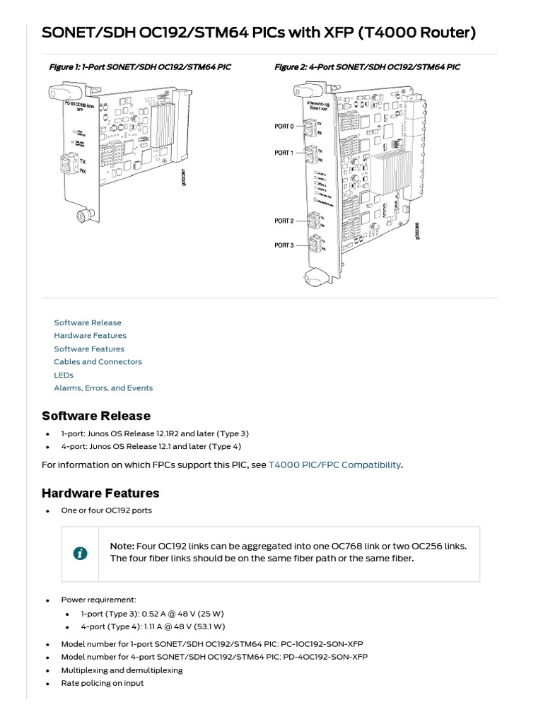 T4000 SONET/SDH OC192/STM64 PICs | PDF | Physical Layer Protocols ...