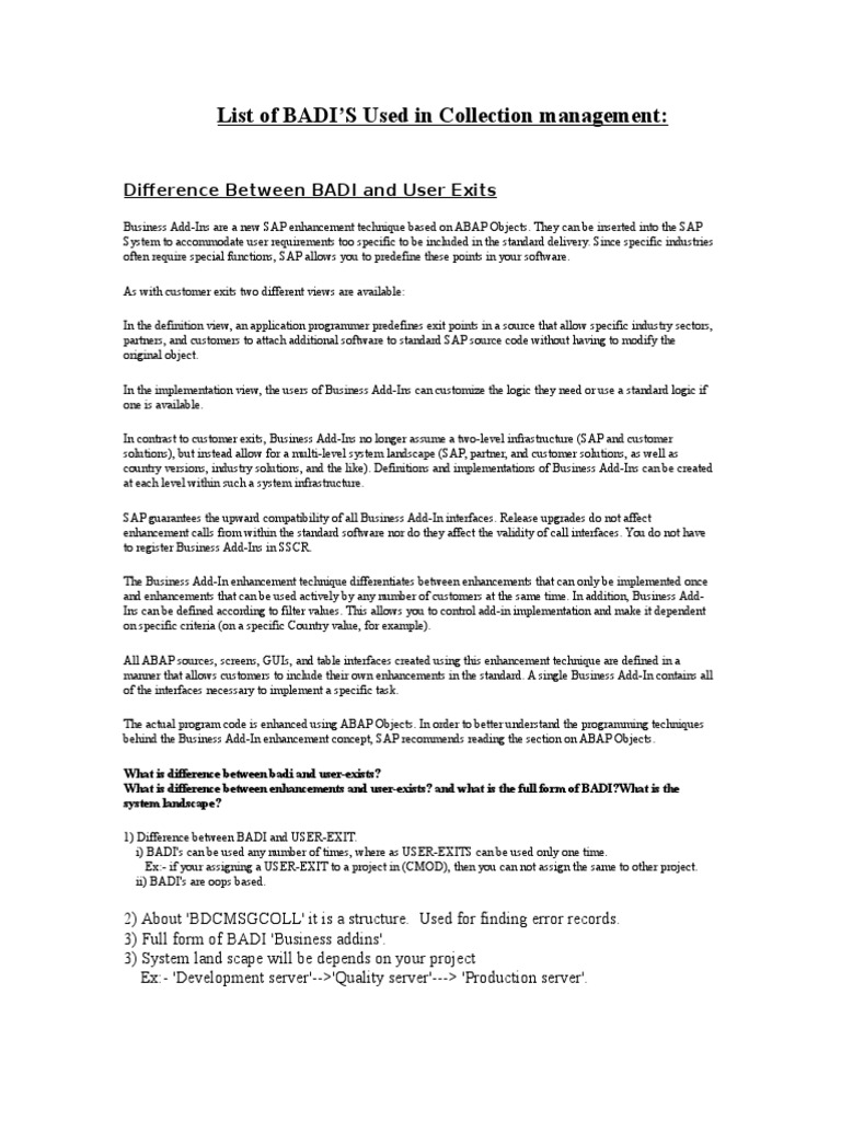 BADI Overview for Collection Management | PDF | Software Engineering ...