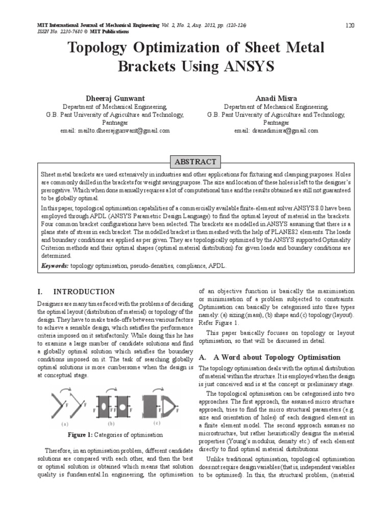 Topology Optimization of Sheet Metal Brackets Using ANSYS | PDF ...