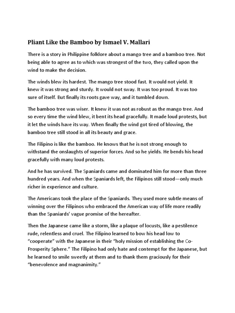 Pliant Like the Bamboo by Ismael Mallari Fiction & Literature