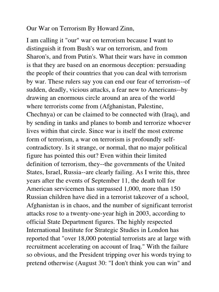 Our War On Terrorism by Howard Zinn PDF | PDF | George W. Bush ...