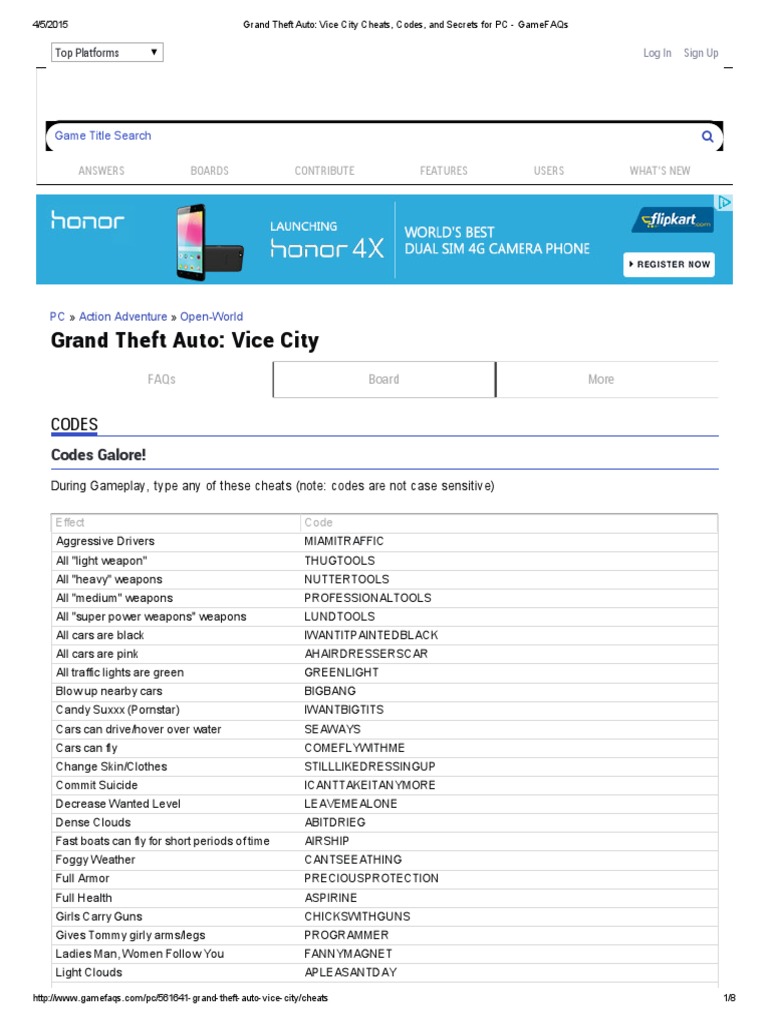 Grand Theft Auto - Vice City Cheats, Codes, and Secrets For PC ...