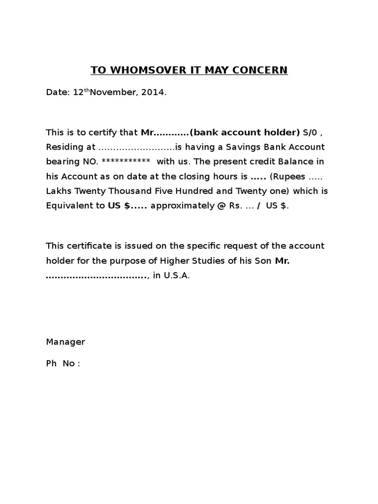 Bank Account Balance Certificate | PDF | Finance & Money Management | Law