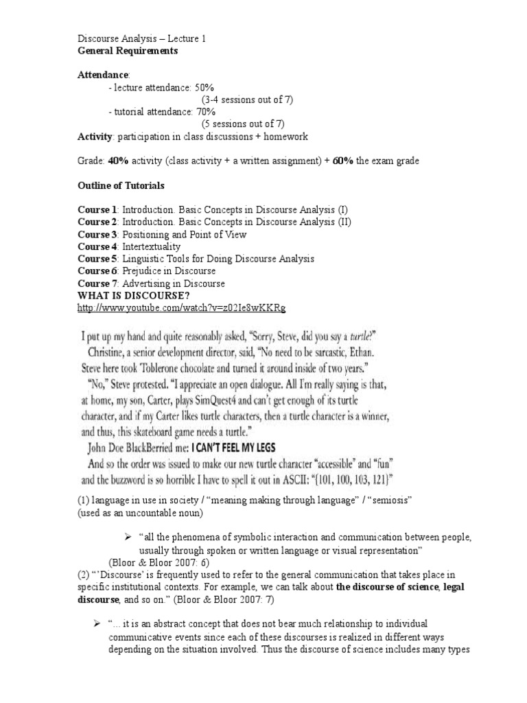 Discourse Analysis Lecture 1 Pdf Genre Lecture