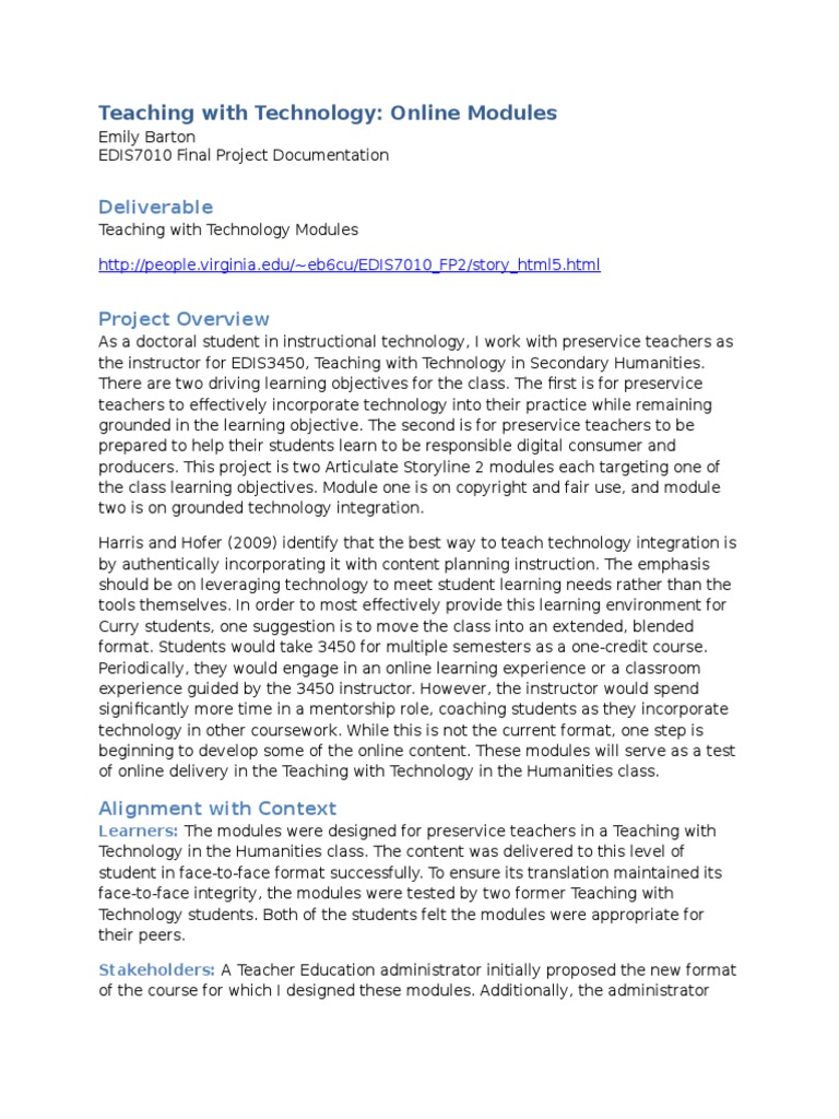 Teaching With Technology: Online Modules: Deliverable | PDF ...