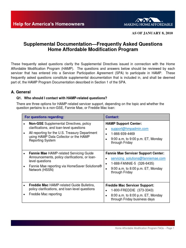As of January 8, 2010 | PDF | Home Affordable Modification Program ...