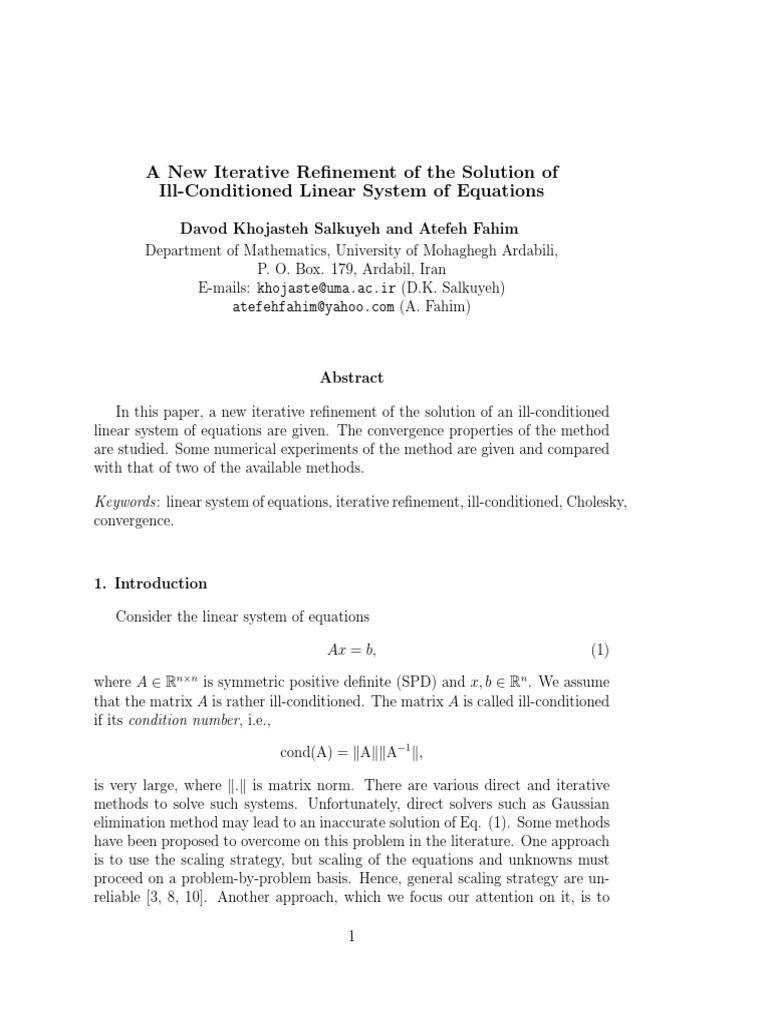 A New Iterative Refinement of The Solution of Ill-Conditioned Linear ...