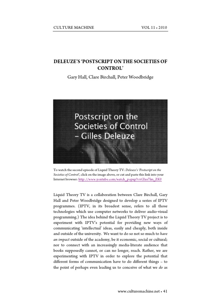 Deleuze's Postscript On The Societies of Control PDF Gilles Deleuze