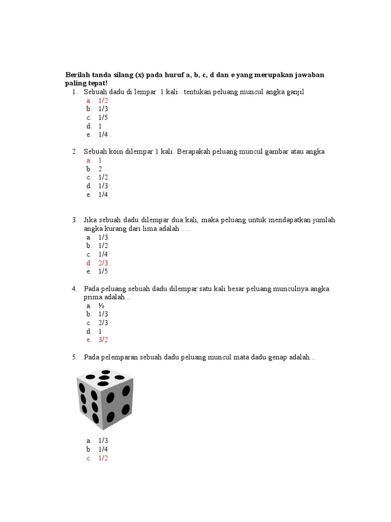 Jika Dua Dadu Berbeda Warna Dilempar Bersamaan Dadu Yang 