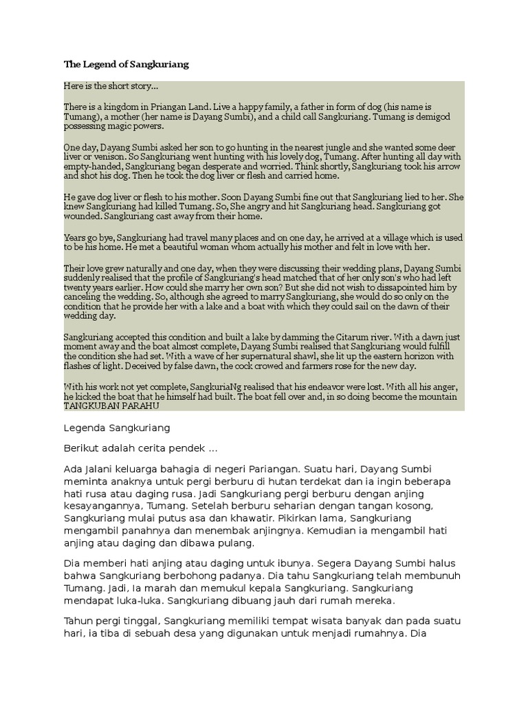 The Legend Of Sangkuriang Legends Traditions