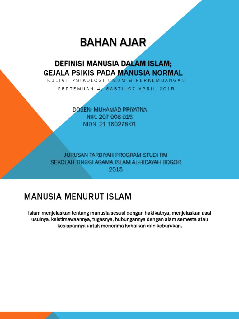 Definisi Manusia Dalam Islam; Gejala Psikis pada Manusia Normal