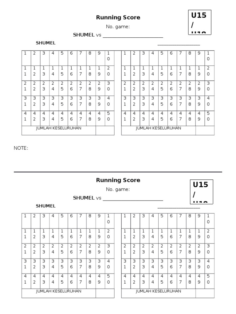 Running Score: SHUMEL Vs | PDF | Sports & Recreation