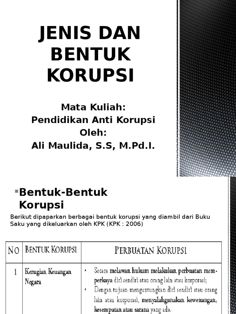 Jenis Dan Bentuk Korupsi