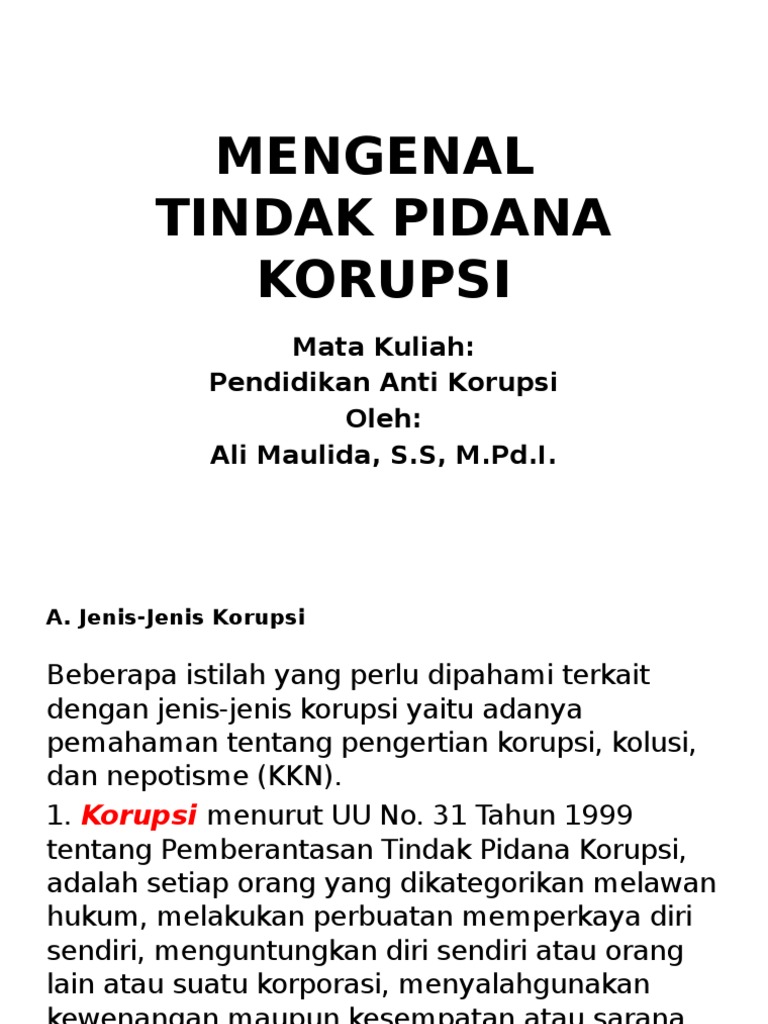 Mengenal Tindak Pidana Korupsi
