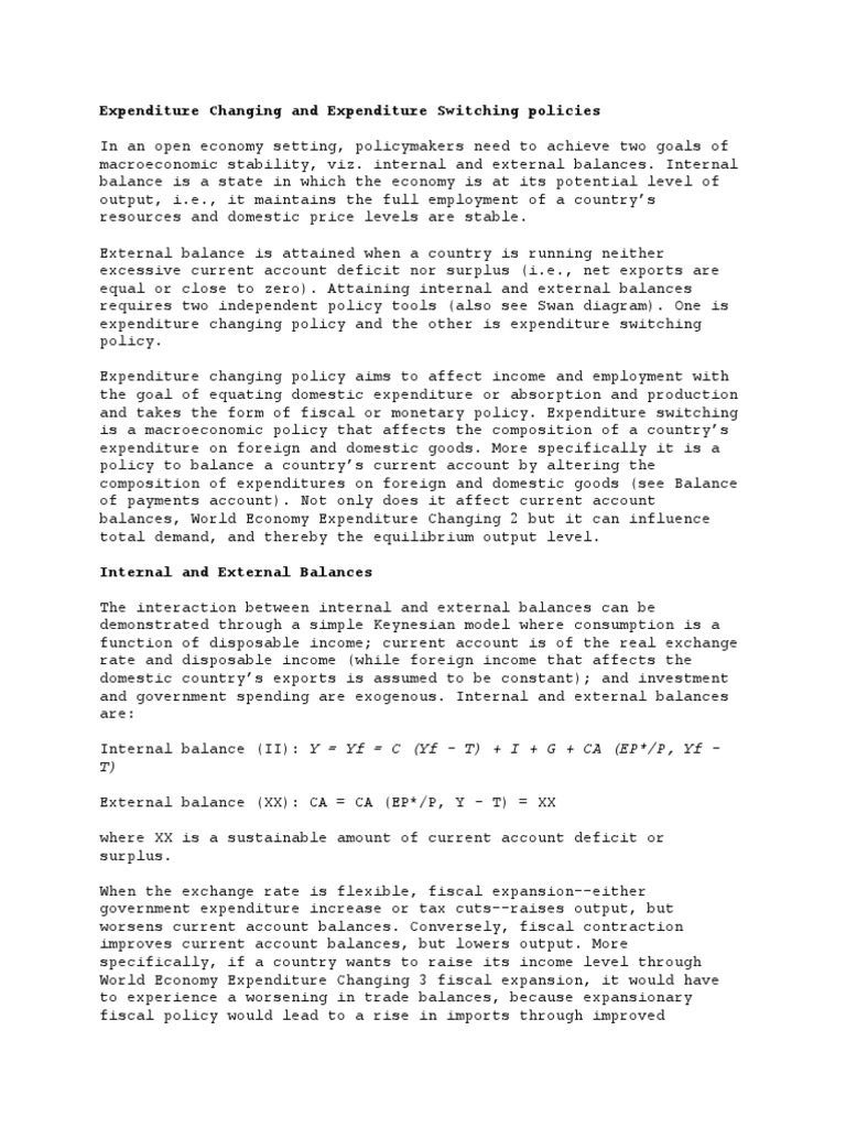 Expenditure Switching Policies Fiscal Policy Current Account